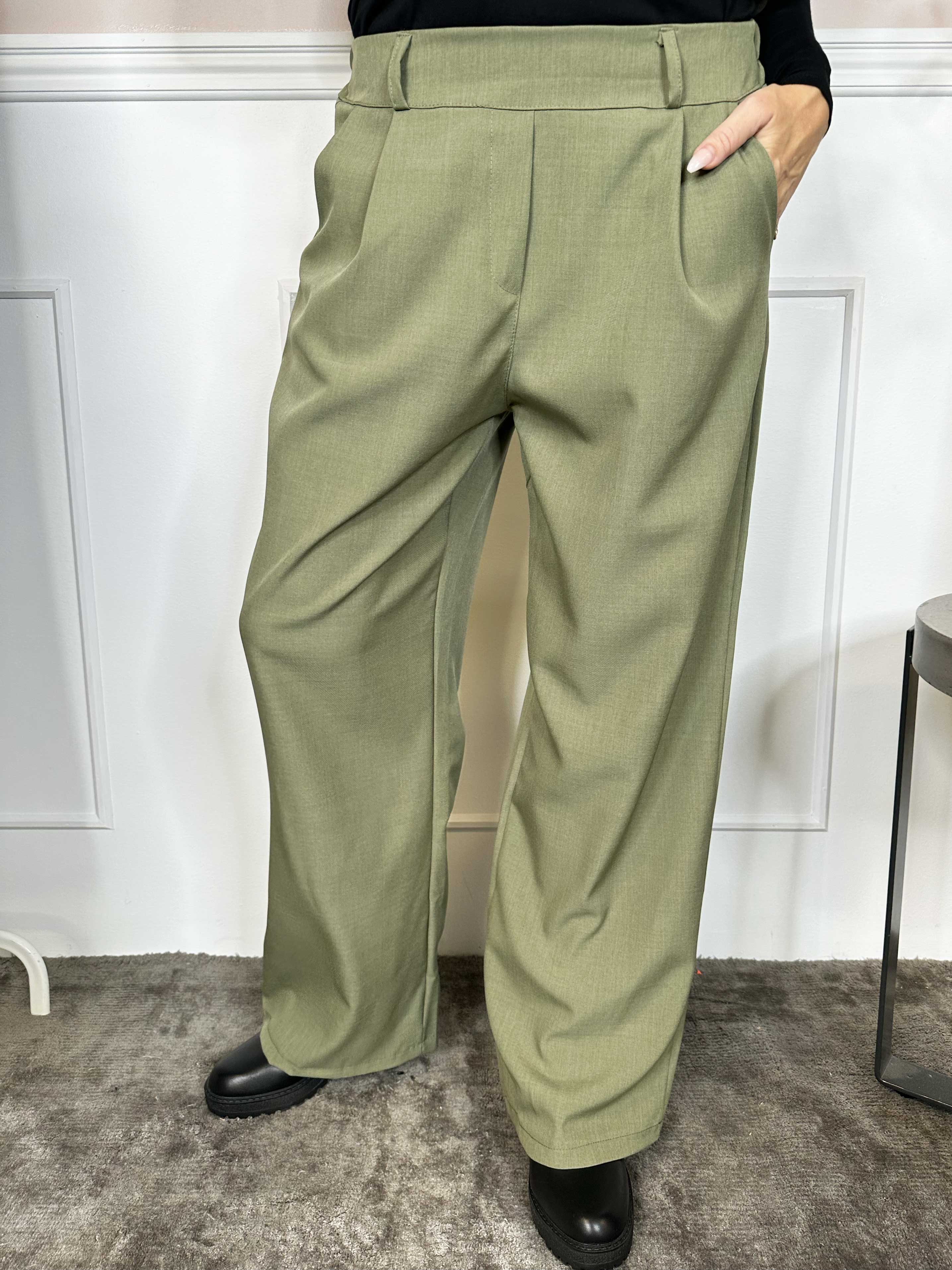 Shadia Pants - Enfärgade kostymbyxor med resår i ryggen